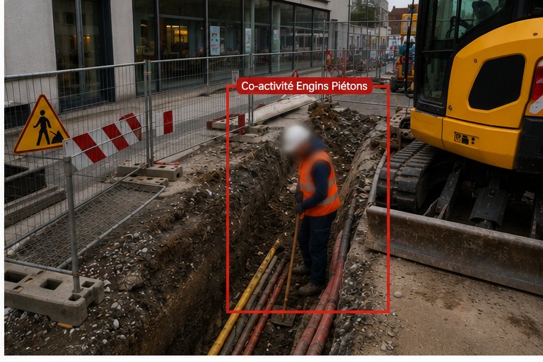 Détection IA d'une coactivité engin et opérateur près d'une tranchée