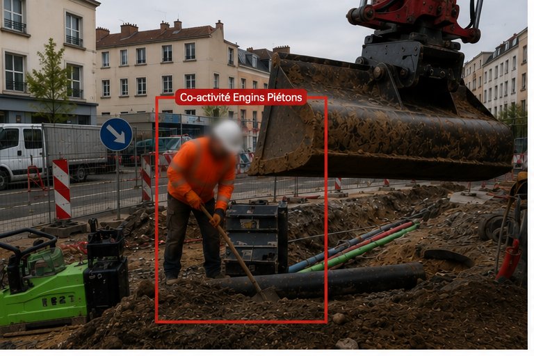 Détection IA d'une coactivité engins et piétons sur chantier en voirie