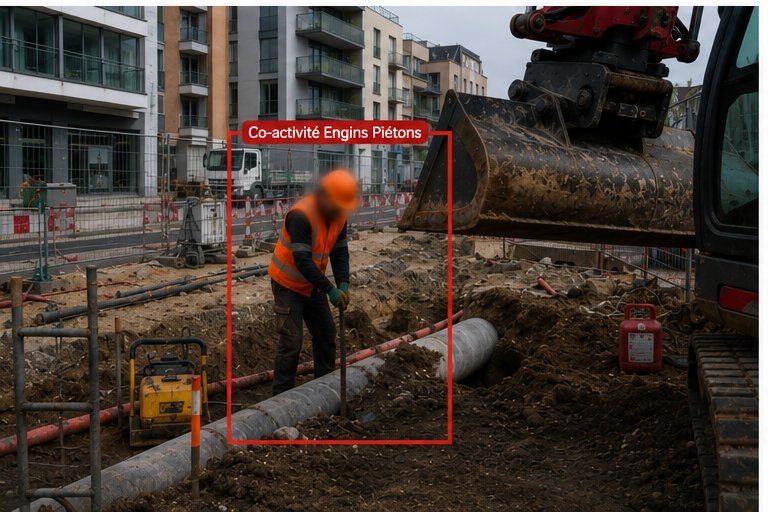 Détection IA d'une coactivité dans une tranchée avec engin de levage