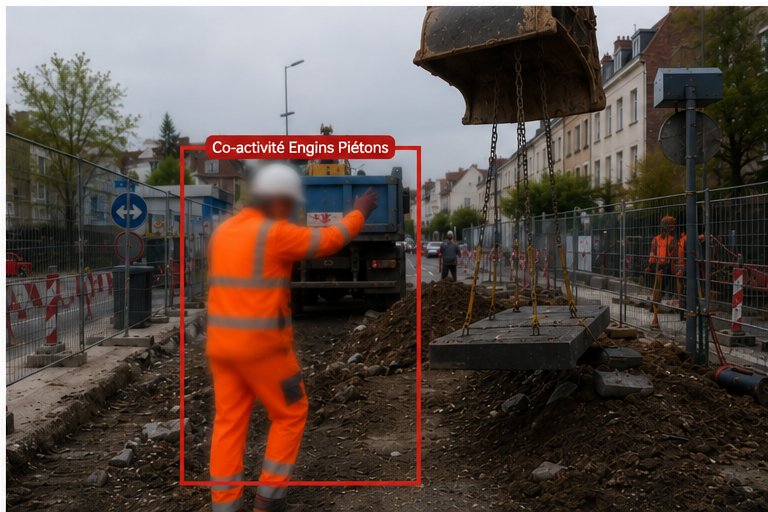 Détection IA d'une situation piéton à proximité d'un engin de chantier